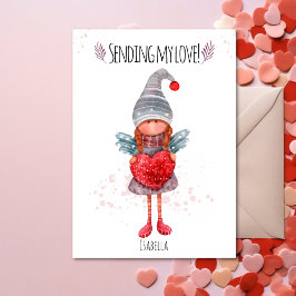 Tarjeta Festiva Enviando a mi dama de amor Gnome con Heart Valenti