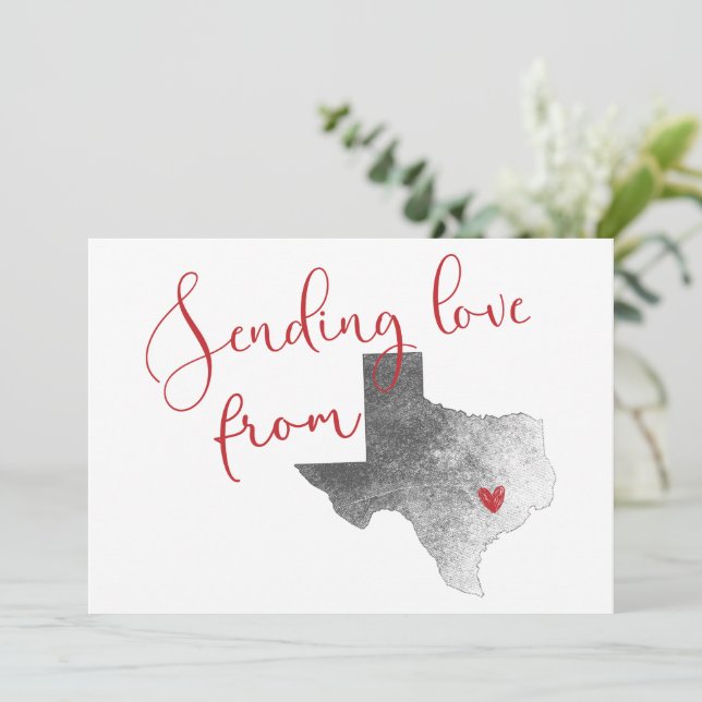 Tarjeta Festiva Enviando Amor Desde Texas - Día de San Valentín (Anverso de pie)
