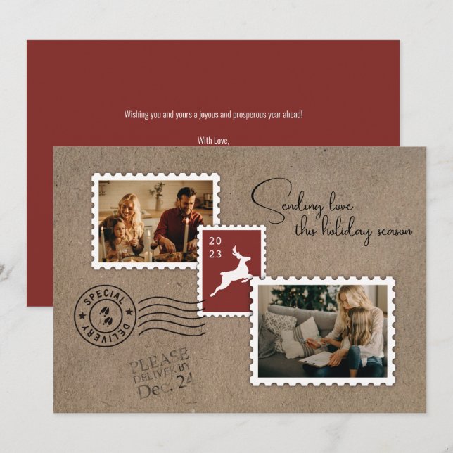 Tarjeta Festiva Enviando Amor Dos Foto (Anverso / Reverso)