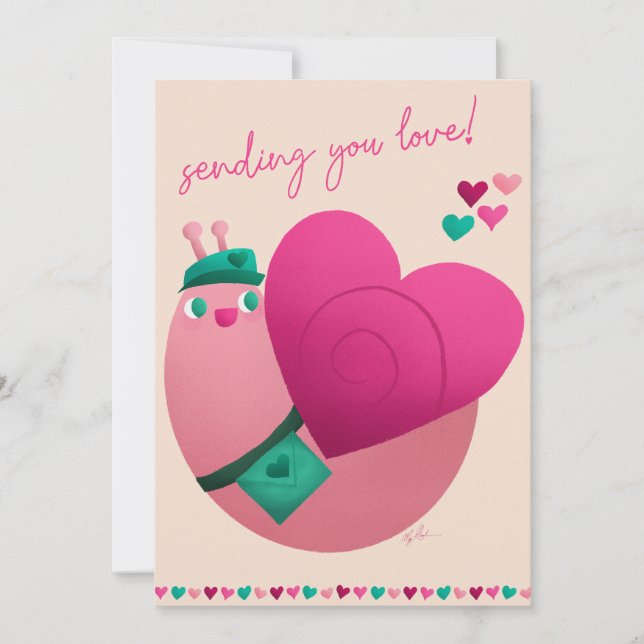 Tarjeta Festiva Enviando Amor por Correo Caracol (Anverso)