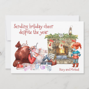 Tarjeta Festiva Enviando el festín navideño Santa List Covid 2021