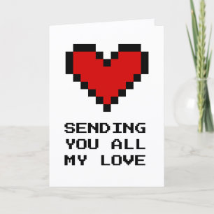 Tarjeta Festiva Enviándote todo mi amor corazón rojo pixelado