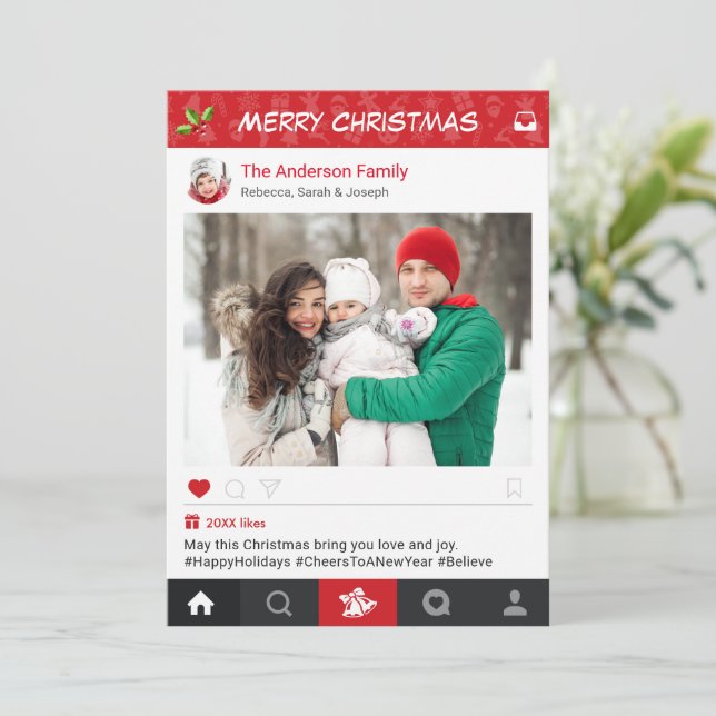 Tarjeta Festiva Enviar los deseos de los Navidades con foto de Ins (Anverso de pie)
