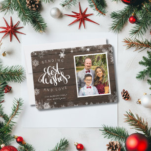 Tarjeta Festiva Envío de los mejores deseos Script Foto Wood Snowf