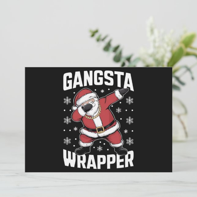 Tarjeta Festiva Envoltura de gánster divertida Santa haciendo dabb (Anverso de pie)