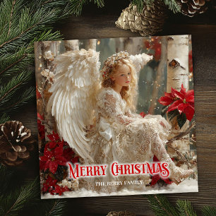 Tarjeta Festiva Épico ángel angelical rojo dorado festivo inspirad