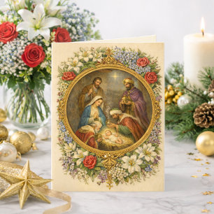 Tarjeta Festiva Epifanía Religiosa Oración de los Tres Reyes Jesús