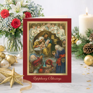 Tarjeta Festiva Epifanía Religiosa Oración de los Tres Reyes Jesús