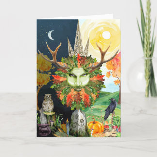 Tarjeta Festiva Equinox Mabon Greenman de otoño