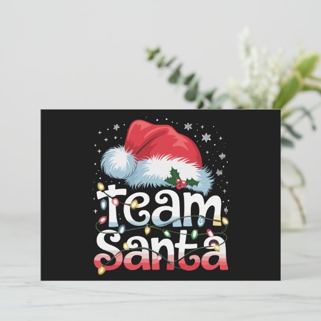 Tarjeta Festiva Equipo de Navidades de Santa Claus Familia coincid (Anverso de pie)