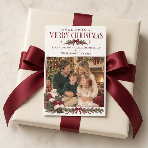 Tarjeta Festiva Érase una vez una vintage familia de Santa en una
