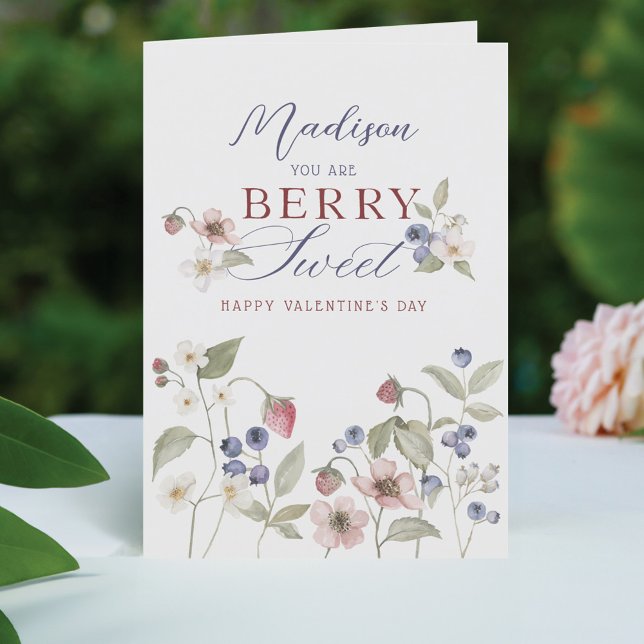 Tarjeta Festiva Eres Berry Sweet Watercolor Berries Valentine (You are Berry Sweet Watercolor Berries Valentine Holiday Card)