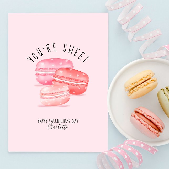 Tarjeta Festiva Eres dulce, feliz Día de San Valentín. Macaron Coo (You're Sweet Happy Valentine's Day Macaron Cookies Holiday Card)