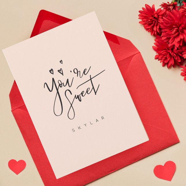 Tarjeta Festiva Eres dulce Rubor Modern Calligraphy Valentine (You're Sweet Blush Modern Calligraphy Valentine Holiday Card)