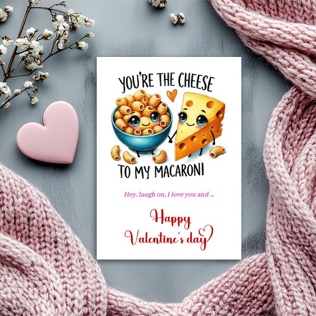 Tarjeta Festiva Eres el queso para mis macarrones Querido San Vale (You are the cheese to my macaroni Funny Valentine Holiday Card)