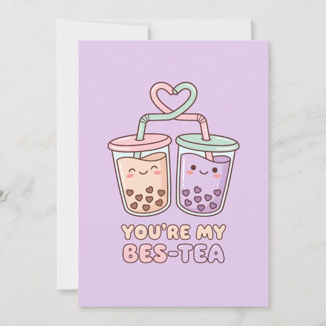 Tarjeta Festiva Eres Mi Bes-Tea - Valentín de Bubble Tea Lindo (Anverso)