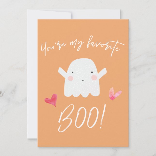 Tarjeta Festiva "¡Eres mi Boo favorito!" Fantasma de Halloween (Anverso)