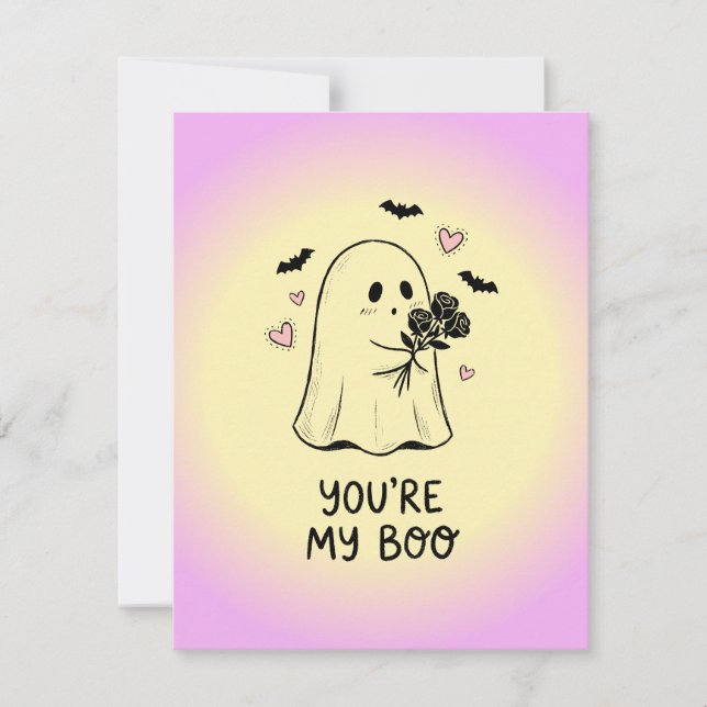 Tarjeta Festiva Eres Mi Boo Kawaii Cute Ghost San Valentín  (Anverso)