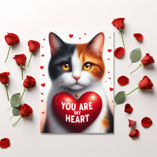 Tarjeta Festiva Eres Mi Corazón de San Valentín Poema Gato Calico