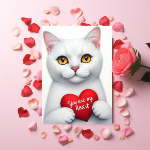 Tarjeta Festiva Eres Mi Corazón Poema de San Valentín Gato Blanco