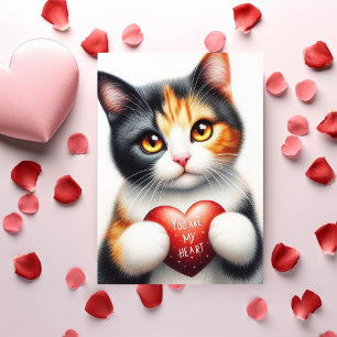 Tarjeta Festiva Eres mi corazón Poema de San Valentín Gato Calico