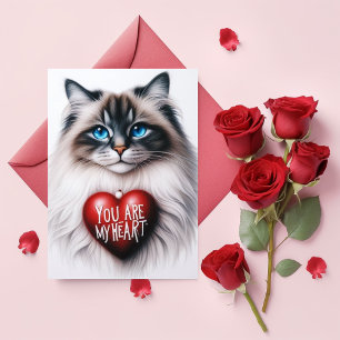 Tarjeta Festiva Eres Mi Corazón Poema de San Valentín Gato Maine C