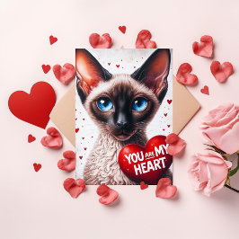Tarjeta Festiva Eres Mi Corazón Poema de San Valentín Gato Siames