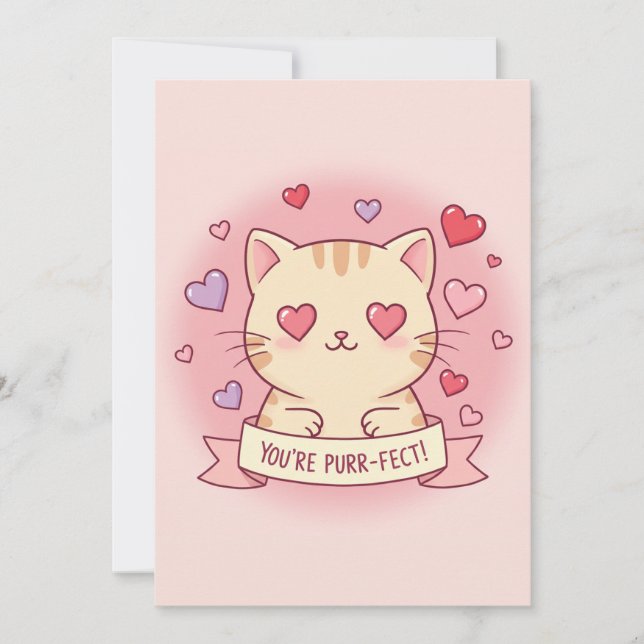 Tarjeta Festiva ¡Eres Purr-fect! Gato de El día de San Valentín Ad (Anverso)