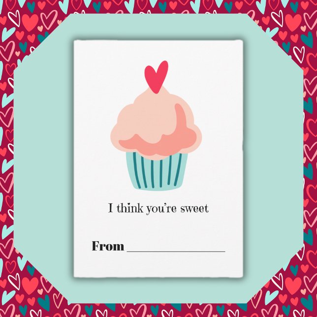 Tarjeta Festiva Eres un cupcake rosa dulce Classroom Valentine (You're sweet pink cupcake Classroom Valentine Holiday Card)