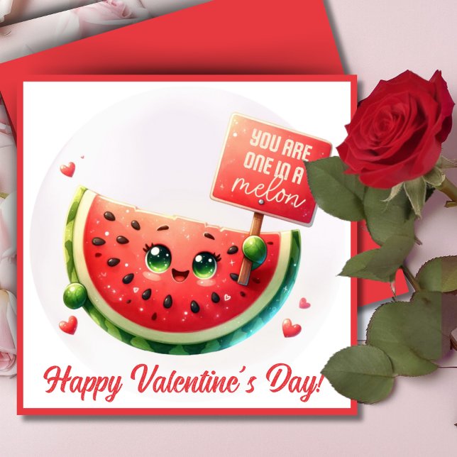Tarjeta Festiva Eres Uno De Los Personalizados De Melon Cute Valen (You Are One In A Melon Cute Custom Valentine Pun Holiday Card. Add your name & a special message!)