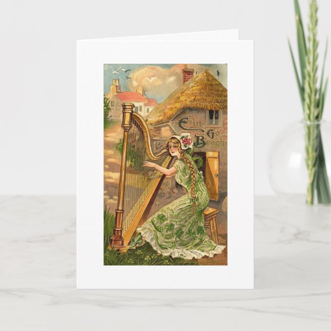 Tarjeta Festiva Erin Go Bragh Harp Woman (Anverso)