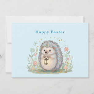 Tarjeta Festiva Erizo Adorable con Lámpara de Pascua