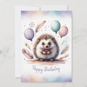 Tarjeta Festiva Erizo de Acuarela Adorable Feliz Cumpleaños