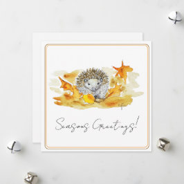 Tarjeta Festiva Erizo En Hojas De Otoño