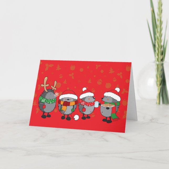 Tarjeta Festiva erizos navidades (Anverso)