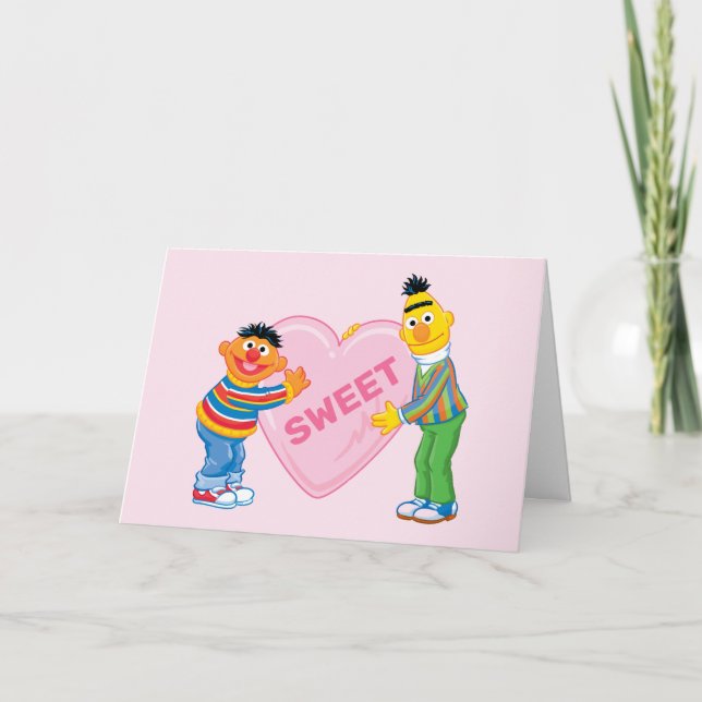 Tarjeta Festiva Ernie y Bert corazón grande de San Valentín (Anverso)