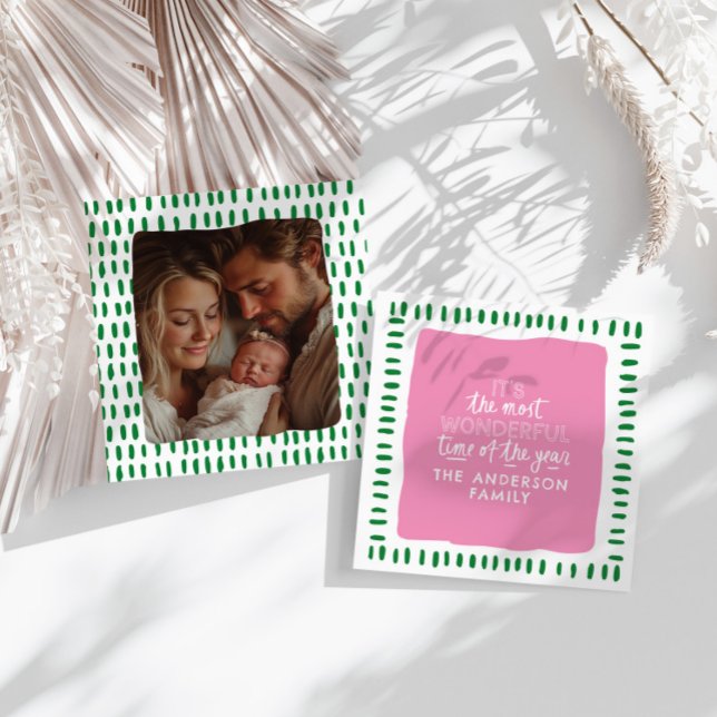 Tarjeta Festiva Es el momento más maravilloso: Modern Pink & Green (Subido por el creador)