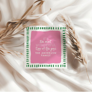 Tarjeta Festiva Es el momento más maravilloso: Modern Pink & Green