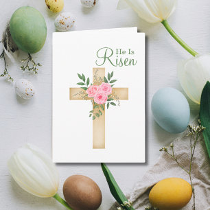 Tarjeta Festiva Es la Pascua Cristiana de la Cruz Floral de Risen