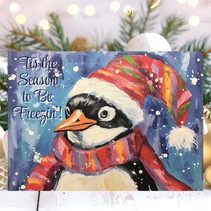 Tarjeta Festiva Es la temporada para estar congelando pingüino de 