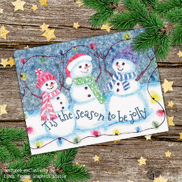 Tarjeta Festiva Es La Temporada Para Ser Alegres Muñecos de Nieve