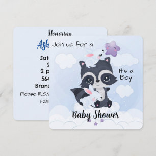 Tarjeta Festiva Es un Niño Baby Shower Mapaches y Conejos