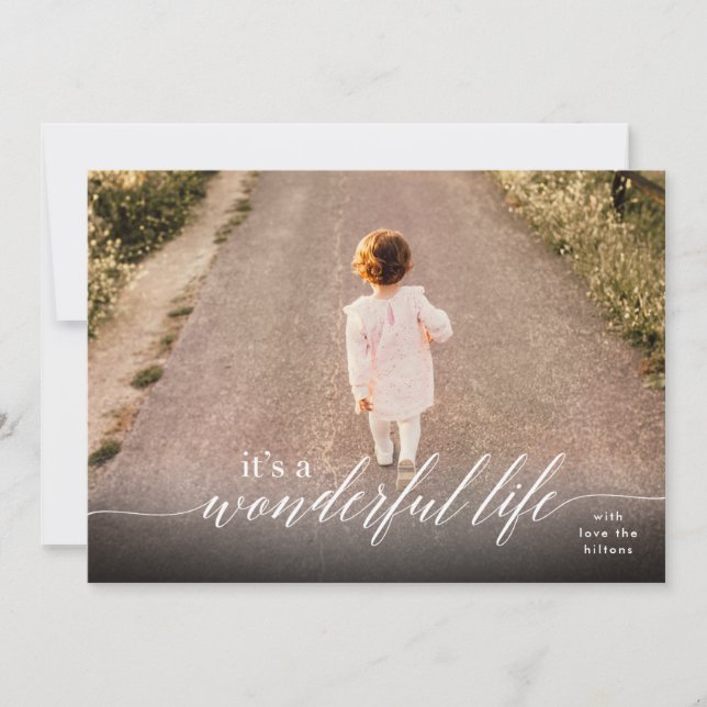 Tarjeta Festiva Es una vida maravillosa con letras en fotos en bla (Anverso)