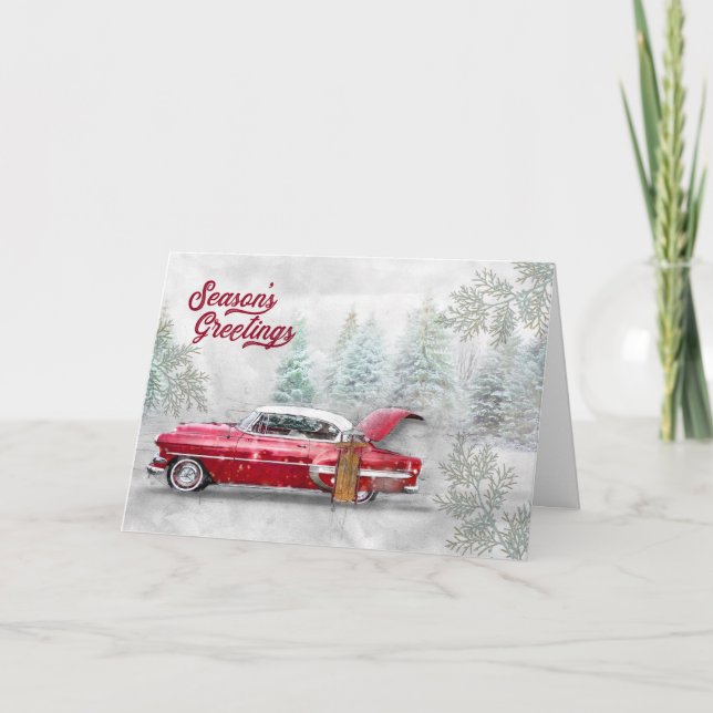 Tarjeta Festiva Esbozo de acuarela de autos clásicos de la tempora (Anverso)
