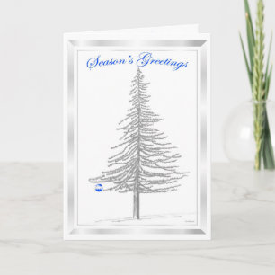 Tarjeta Festiva Esbozo de árbol de hebras con ornamento azul