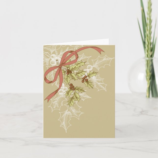 Tarjeta Festiva Esbozo Holly Berries y hojas (Anverso)