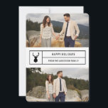 Tarjeta Festiva Escala simple en blanco<br><div class="desc">¡Envíe alegría de vacaciones con una tarjeta de foto de moda! Este diseño multifoto de cadera presenta una temática en blanco y negro con una silueta de ciervo y un patrón de árbol de navidad coordinado. Para una personalización más avanzada de este diseño, simplemente seleccione el botón "Personalizar It" de...</div>