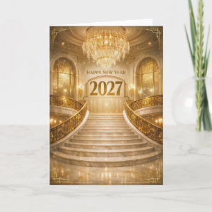 Tarjeta Festiva Escalera Gran Gold Art Déco Año Nuevo 2027