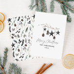 Tarjeta Festiva Escándalo moderno negro Navidades de escritura ele<br><div class="desc">Negro moderno y elegante escándalo de color de agua rústico Escándalo estampado botánico floral seco de colores mudos tarjeta de Navidades navideños.</div>
