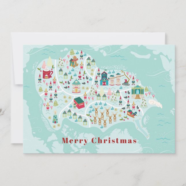 Tarjeta Festiva Escaso mapa ilustrado del Polo Norte en vacaciones (Anverso)